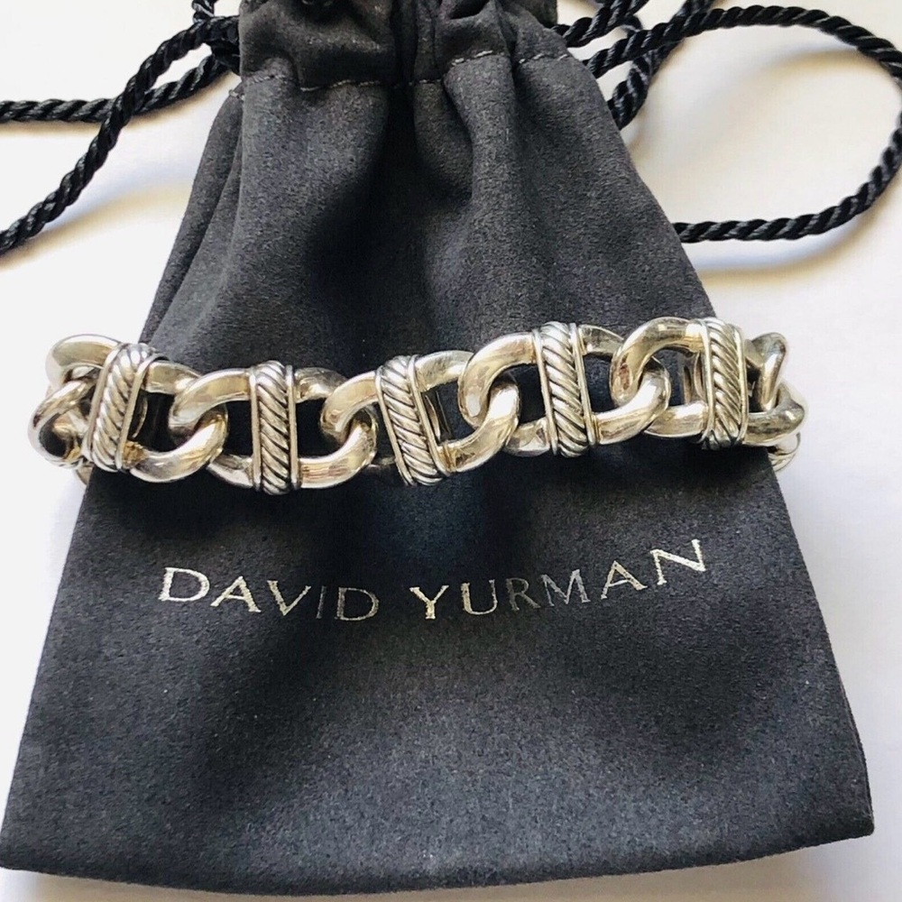 David Yurman Polished Silver Rope-Detail Link Bracelet